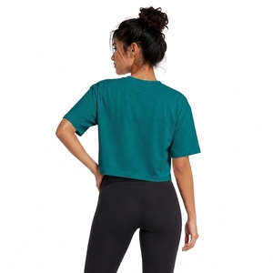 <b>Women's</b> <b>Teal</b> Crop <b>Top</b> Crew Neck Short Sleeve Loose Fit Solid Color Jersey Breathable Casual Spring Summer Wear - Product Image 2