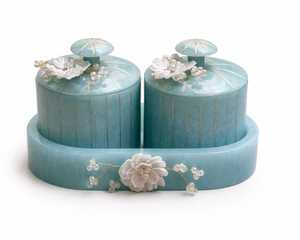 Elegant Blue Resin Spice <b>Containers</b> Gold Leaf Accents Eco-Friendly Flip Top Lids <b>Stackable</b> Kitchen <b>Storage</b> Set Handcrafted - Product Image 4