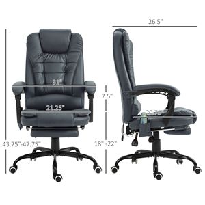 Sedia da Ufficio Direzionale con Schienale Alto, Massaggio Vibrante a 7 Punti, Supporto Lombare e Poggiapiedi, in Nylon, Colore Blu - Product Image 3