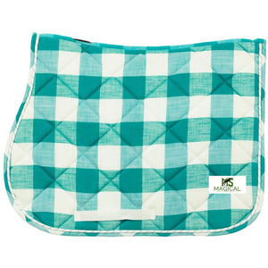 Almohadillas para silla de montar de alta calidad con revestimiento de poliéster y un alegre estampado a cuadros, adornadas con ribetes de cordón de dos colores. Multiusos. - Product Image 3