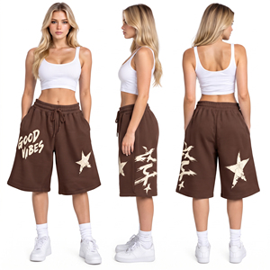 Heavyweight Cotton Fleece Women's Baggy <b>Shorts</b> Printed Drawstring Waist Oversized <b>Shorts</b> Women <b>Wide</b> <b>Leg</b> <b>Shorts</b> Sweatpants - Product Image 5