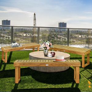 Panca da pranzo da esterno in legno di acacia da 52 pollici con seduta a doghe - Product Image 4