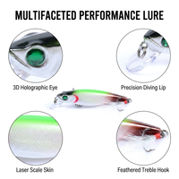Leurre dur Laser Scale Minnow 8,6 cm 9,1 g avec hameçon triple à plumes pour la pêche au bar et au culter
