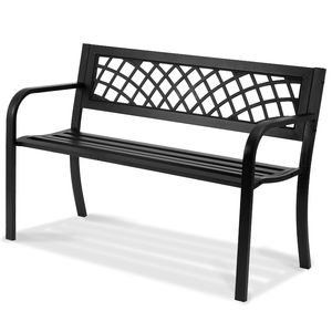 Panca da Giardino da Esterno da 46 Pollici con Schienale in Acciaio e Legno, Capacità di Carico 480 Libbre per Parchi e Aree Esterne - Product Image 1
