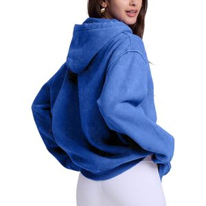 2025 ácido lavado Streetwear moda Sudadera con capucha de gran tamaño para mujeres peso pesado polar algodón Vintage sudadera azul brillante parejas - Product Image 1