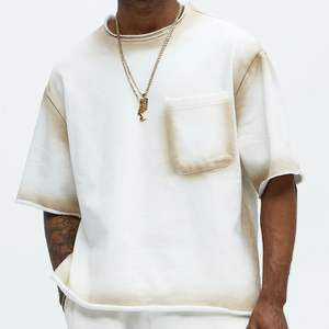 T-shirt en coton blanc surdimensionné pour homme, manches courtes, col rond, couleur unie, design décontracté avec poche - Product Image 5