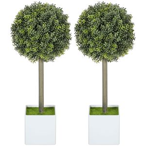 Set di 2 Piante Artificiali Realistiche, Sfere di Bosso Verde con 114 Foglie in PE per Decorazione Casa o Ufficio - Product Image 1