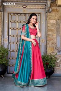 Ensemble Lehenga-Choli en toile de soie Vichitra de haute qualité avec broderie Zari, dentelle et bordure en dentelle à sequins – Vente en gros - Product Image 3