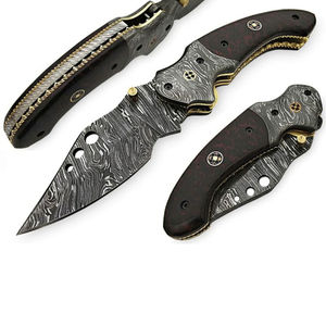 มีดพับเหล็กดามัสกัสคุณภาพสูงขายส่งที่ดีที่สุด รับผลิตตามแบบ OEM ปรับแต่งได้ สำหรับกิจกรรมกลางแจ้ง ตั้งแคมป์ ล่าสัตว์ ใบมีดตรงคู่ - Product Image 3
