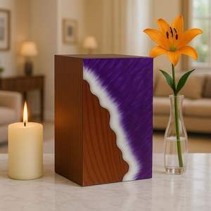 Boîte à bijoux en résine Océan Violet avec gravure pour salon, design moderne de luxe, type sur pied, 40x40x25cm - Product Image 5