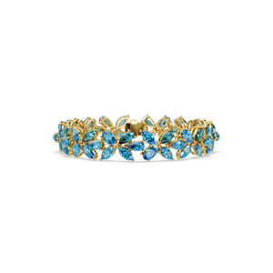 Pulsera de Plata de Ley 925 con Turquesa, Baño de Oro Vermeil, Gema Azul, Diseño Floral, Joyería de Moda de Marca Privada - Product Image 4