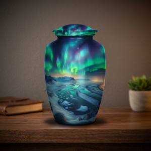 QUALCOSA Aurora Green Custom Design Durable Cremation <b>Urn</b> for Adult Human Ashes <b>Large</b> Size 200 Cubic Inches Model QU-205 - Product Image 2