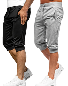 Men's Cotton Bermuda Shorts Solid Color Drawstring Waist Casual Style Pockets Mid Rise Knitted Fabric 260g Front Logo Easy - Product Image 1
