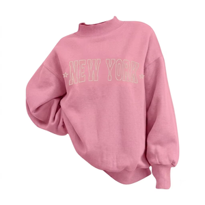 Sweat-shirt molletonné oversize à col montant pour femme, avec logo uni sur le devant, en tissu respirant en fil régénéré de qualité supérieure, vêtement streetwear - Product Image 1