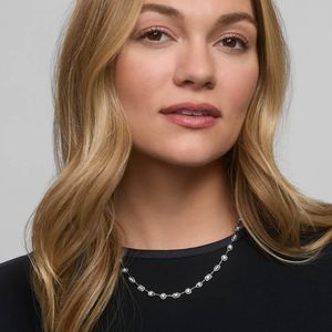 Mixed Shape Diamond Fashion <b>Necklace</b> with Round and Baguette Diamonds in White Gold - Product Image 3