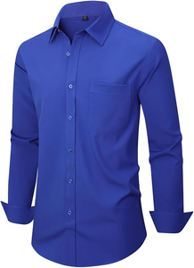 Camisa de Vestir para Hombre, Azul Rey, Manga Larga, Estilo Urbano, Cuello Clásico, Tejido de Punto, Talla Grande, para Verano - Product Image 2