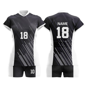 Conjunto de Camiseta de Voleibol para Mujer, Negro y Blanco, Estampado Geométrico Sublimado, Número 18, Pantalones Cortos Transpirables de Poliéster, Cintura Alta Elástica - Product Image 1