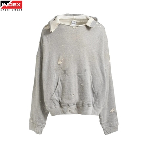 Sweat à capuche streetwear épais 100 % coton pour homme, délavé à l'acide, effet usé, avec impression numérique et coupe classique - Product Image 1