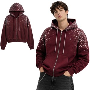 เสื้อฮู้ดซิปดีไซน์ประดับเพชรเทียมแบบหนา ขายส่ง คุณภาพสูง สตรีทแวร์สั่งทำพิเศษ ทรงโอเวอร์ไซส์ ผ้าฟลีซ ผู้ผลิตเสื้อฮู้ดผู้ชาย - Product Image 1