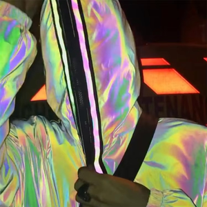 Rainbow Holographic Tracksuit Full <b>Zip</b> <b>Hooded</b> Lightweight Polyester Streetwear Summer Casual Outfit With Side Pockets - Product Image 4
