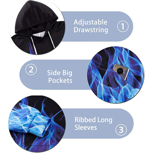 Sweat-shirt à capuche noir pour homme avec imprimé flamme bleue, coupe classique, décontracté, en polyester tricoté, imprimé par sublimation, pour l'automne - Product Image 5