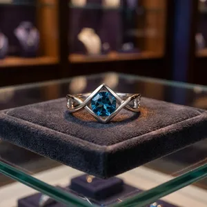 Anillo Geométrico de Plata 925 para Mujer con Topacio Azul Corte Princesa, Engaste en Bisel, Estilo Minimalista, Anillo de Compromiso - Product Image 3