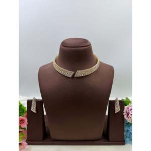 Indian Ethnic Nova American Diamond Bridal Necklace & Earring <b>Set</b> <b>Gold</b> Plated - Product Image 4