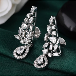 2.16 CT Multi-Cut Lab Grown Diamond <b>Huggie</b> Earrings Statement Drop with Princess Cut 14K White <b>Gold</b> Plated Rose <b>Gold</b> Material - Product Image 4