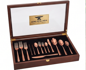 Designer Hammered Diamond Copper Finished Cutlery Set Stainless Steel <b>Mirror</b> Rose Gold PVD Flatware For Wedding And Restaurant - Product Image 3