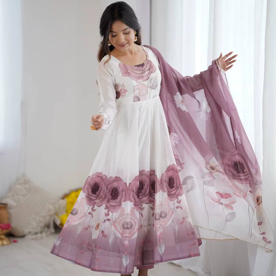 white christmas dresses White And Blue Ethnic Printed Flared Dress – Trendphoria