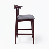 Tabouret de bar moderne en bois foncé nordique, écologique et durable, avec coussin en cuir gris, chaise haute pour café de luxe, restaurant, bar à domicile