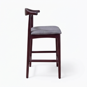 Modern Nordic Dark Wood <b>Bar</b> <b>Stool</b> Grey Upholstered Seat High Chair For Luxury Cafe Restaurant And Kitchen Island Furniture - Product Image 3