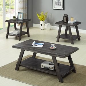 Juego de Mesa de Centro con Estantes de Madera en Acabado Carbón, Estilo Contemporáneo Ateniense, Diseño Moderno Replicado - Product Image 1