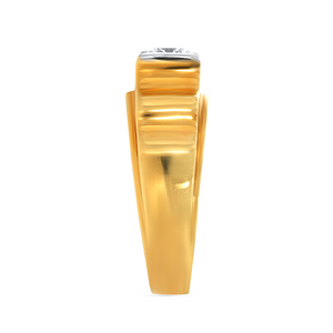 Wavy Vibes <b>Men</b> Solitaire <b>Ring</b> Classic Round Brilliant Solitaire Diamond <b>Ring</b> with Bold Wide Yellow Gold Band Premium Fine <b>Ring</b> - Product Image 4