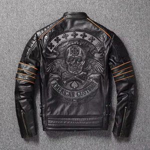 Premium <b>Men's</b> Motorcycle <b>Leather</b> <b>Jacket</b> Slim Fit Biker Racing Coat with Orange Stripes Stand Collar Zipper Streetwear Outwear - Product Image 3