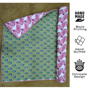 Indian Hand Block Print Soft Baby Quilt 60"X40" size Hand Stitched Colorful Durable 100% Cotton Reversible for home Travel use - Product Image 2