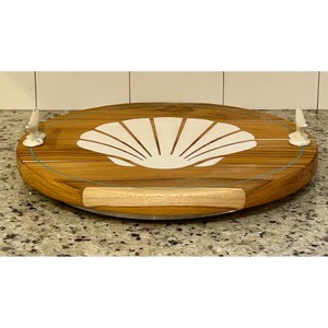 Plato giratorio de madera con diseño de concha, hecho a mano, con esmalte craquelado clásico, duradero, para servir platos y vajilla. - Product Image 4