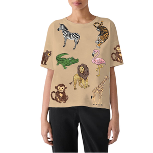 Ready to Ship Women's Casual Loose Fit 100% Cotton Breathable O-Neck <b>Sequin</b> Embroidery Roses Beaded Half Sleeve Custom <b>T</b>-<b>Shirt</b> - Product Image 3