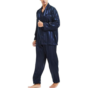 Pyjama d'hiver pour homme à manches longues, ensemble col boutonné et pantalon long, taille à cordon, doux et chaud, confortable pour la maison - Product Image 1