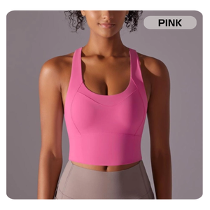 <b>Pink</b> Racerback <b>Crop</b> <b>Top</b> Scoop Neck Seamless Sports Bra Breathable Spandex Polyester Yoga Active Wear - Product Image 1