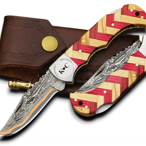 Cuchillo Plegable EDC de Bolsillo, Forjado a Mano, Grado Industrial, Afilado como una Navaja, 58 HRC, Profesional, Sanmai, Cobre, Damasco, de UA Supplies - Product Image 1