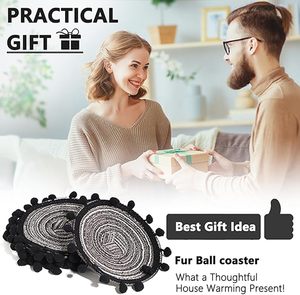 Handwoven Round Cotton Rope <b>Coaster</b> <b>Set</b> with Black Pom Pom Trim Boho <b>Table</b> <b>Mats</b> Farmhouse Drink <b>Coasters</b> <b>Set</b> <b>of</b> <b>6</b> - Product Image 6