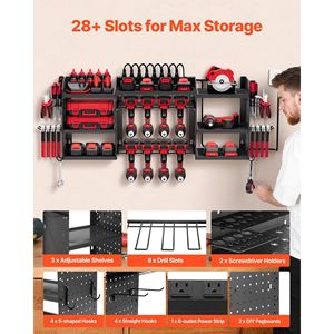 Organizzatore per Utensili Elettrici a 3 Livelli, Stazione di Ricarica da Parete con 8 Supporti per Trapani e Multipresa, 1,70 m - Product Image 2
