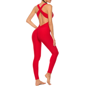 Ensemble 3 pièces sexy pour femme : combinaison de yoga et fitness côtelée à dos ouvert, contrôle du ventre, taille haute, écologique, pour la gym et le sport - Product Image 2