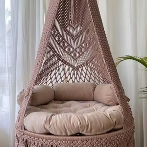 Fauteuil suspendu en macramé fait main : hamac en coton bohème, chaise suspendue en corde |   Siège relaxant pour l'intérieur et l'extérieur - Product Image 1