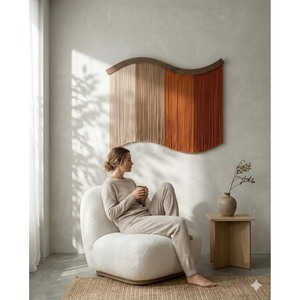 Tapiz de Pared de Macramé de Bambú Minimalista, Forma Irregular, Rayas Verticales, Tema Natural, Decoración del Hogar, Sala de Estar, Pieza Única - Product Image 6