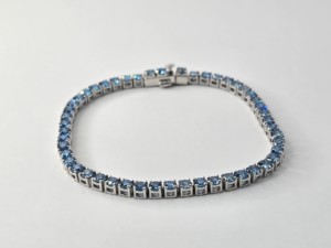 Bracelet tennis en or massif et moissanite bleue VVS, taille ronde, serti à griffes, pour mariée, livraison directe - Product Image 1