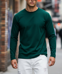 T-shirt à manches longues en tricot pour homme, col rond côtelé, vente en gros directe d'usine, logo personnalisé OEM, multicolore, haute qualité, 100% coton - Product Image 1