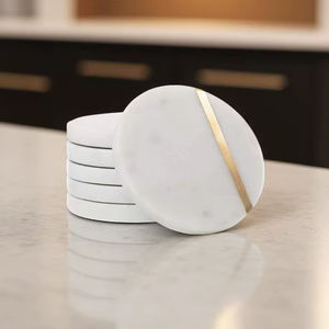 Sous-verre rond en marbre blanc, pierre naturelle, décoration de table basse, cadeau minimaliste pour la maison - Product Image 1