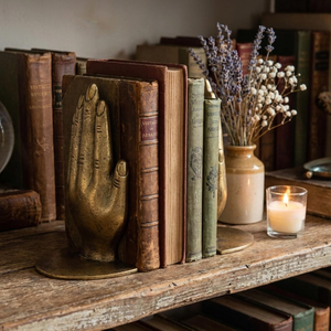 Antique Gold Metal Hand Bookends Sculptural Decorative Book Supports for <b>Bookshelf</b> Library Office <b>Desk</b> Home Decor - Product Image 6